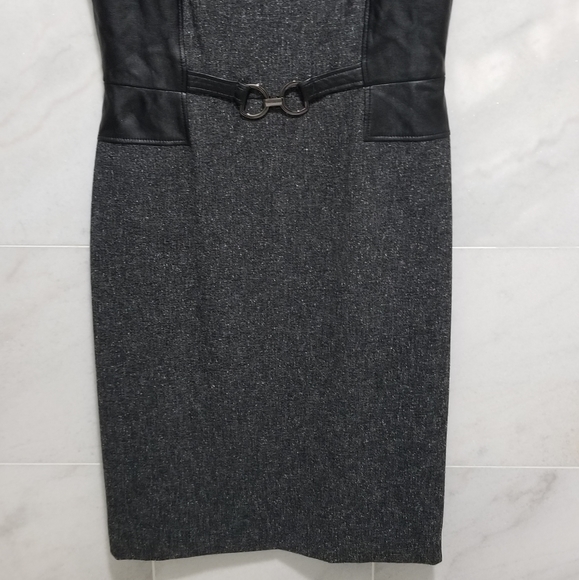 Tahari Career Sheath Faux Leather Panel Dress - Picture 3 of 6